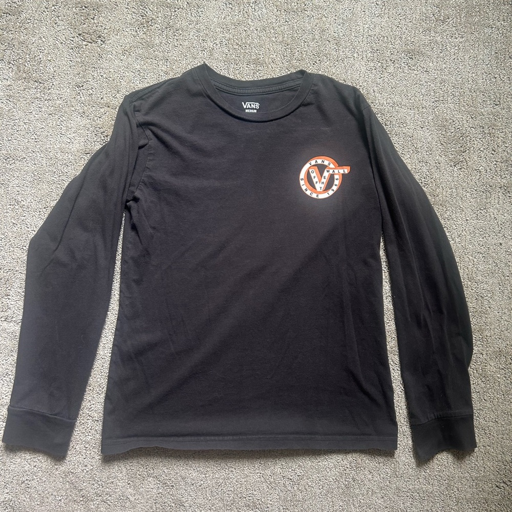 Vans Black Long Sleeve Tee with Orange White Chest Badge